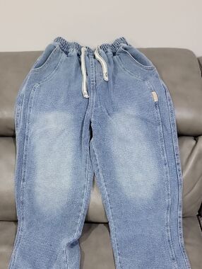 Light Wash Kids Denim Jogger Pants with Drawstring